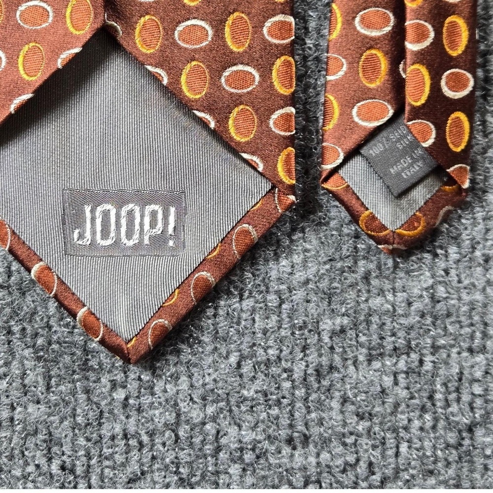 JOOP! Tie Mens OS Brown Silk Geometric Oval Pattern Made In Italy
